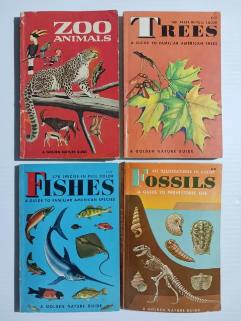 Golden Nature Guides (4) Zoo Animals Fishes Fossils Trees Vintage