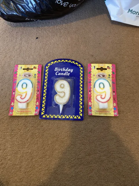 Candele compleanno età 9 x3 pacchetto