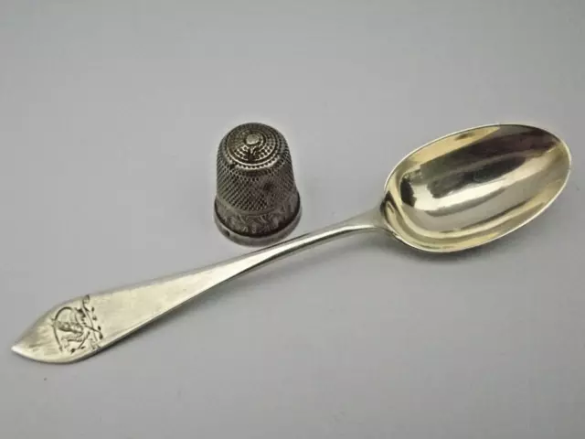 Antique Solid Silver Tea Spoon with Dragon Monogram-Wakely & Wheeler London 1909