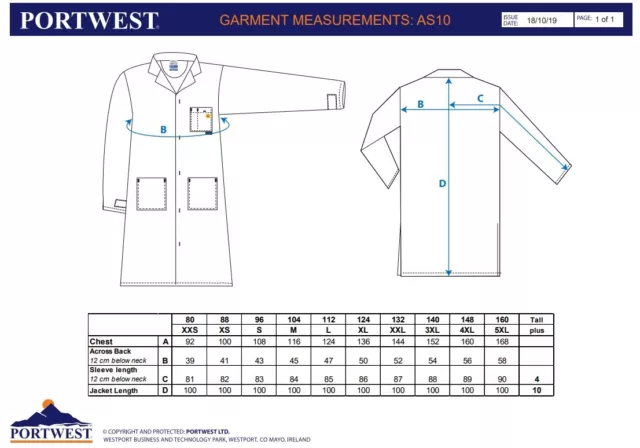 Portwest Unisex Anti-Static ESD Lab Coat Comfort Fit Jacket Hospital Laboratory 2