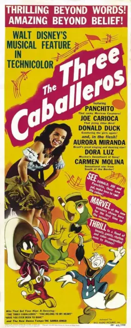 THE THREE CABALLEROS Movie POSTER 14x36 Insert Aurora Miranda Carmen Molina Dora