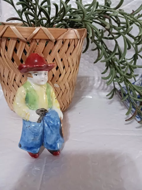 Vtg Hand Painted Ceramic Pottery Cowboy
