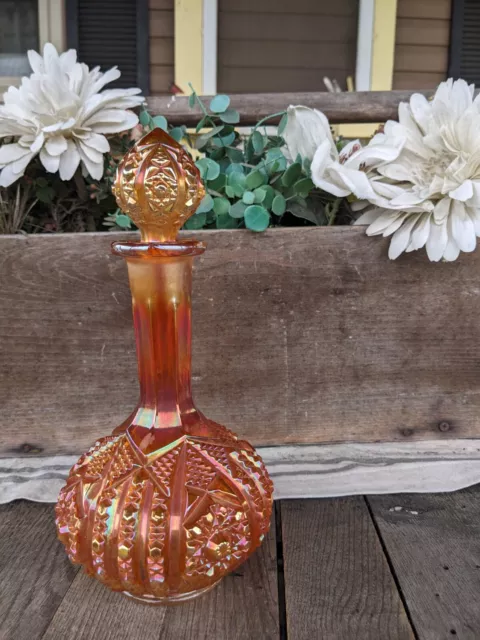 Vintage Imperial Glass Octagon Marigold Carnival Glass Decanter 2