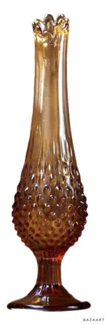 Vintage Fenton Honey Amber Hobnail Swung Vase On Pedestal Foot