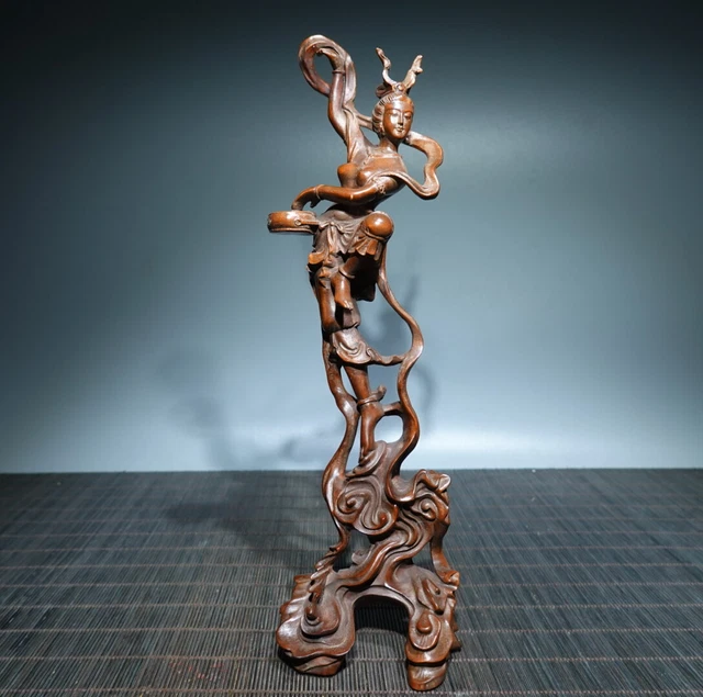 CHINESE ANTIQUE BOXWOOD Carved Beautiful Woman Statue Sculpture Home