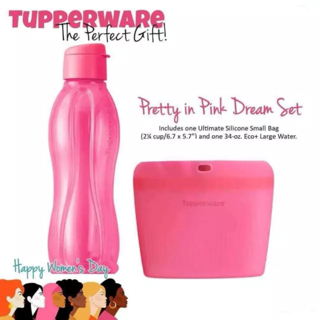 Tupperware Pretty in Pink Dream Set Silicone Small Bag Large/ EcoWater Bottle