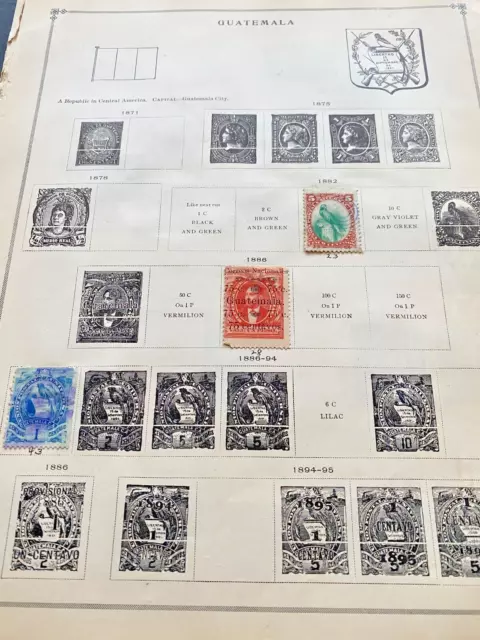 WW Latin America Older Guatemala Stamps on album pages - Includes Souvenir Sheet