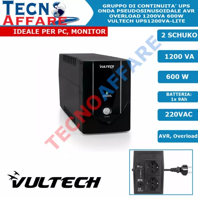 Unterbrechungsfreie Stromversorgung 1200VA 600W USV Offline Für PC DVR VulTech