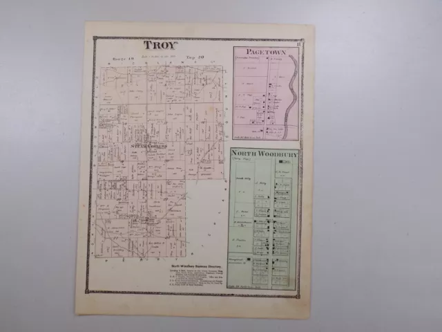 1871 MORROW County OHIO Map  / TOWNS OF TROY, PAGETOWN & NORTH WOODBURY