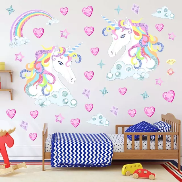 Fairy Unicorn Girls Wall Decals Rainbow Hearts Stickers Children Kids Art Decor