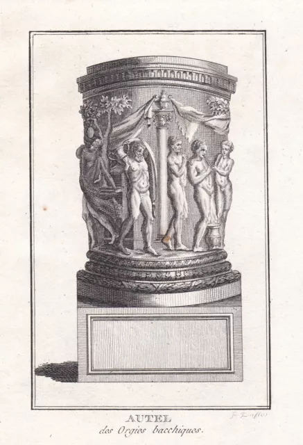 Altar Baco Antiquity Antiguo Mitología Grabado P.Duflos 1780