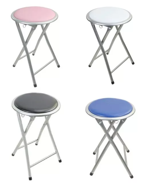 Folding Stool Small Round Foldable Metal Frame Padded Seat Saving Space Kitchen