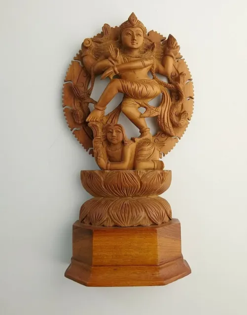 Wood Carving God Shiva Nataraja India Hindu Statue Religious 19cm tall