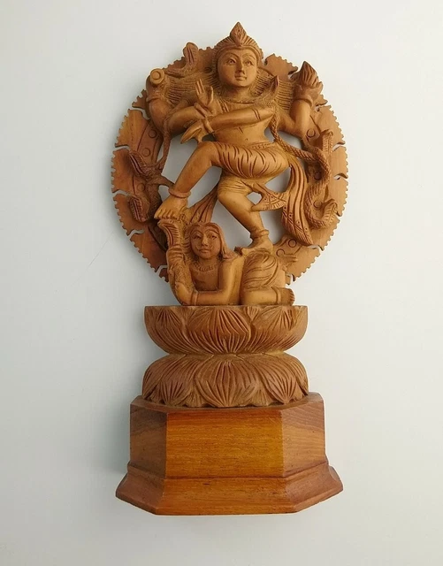 WOOD CARVING GOD Shiva Nataraja India Hindu Statue Religious 19cm tall