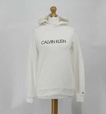 Calvin Klein Girls White Institutional Logo Hoodie Hooded Childrens Rrp Â£55 Ad