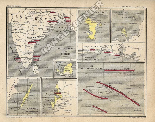 Établissements de l'INDE - CARTE ANCIENNE  -  édition 1877