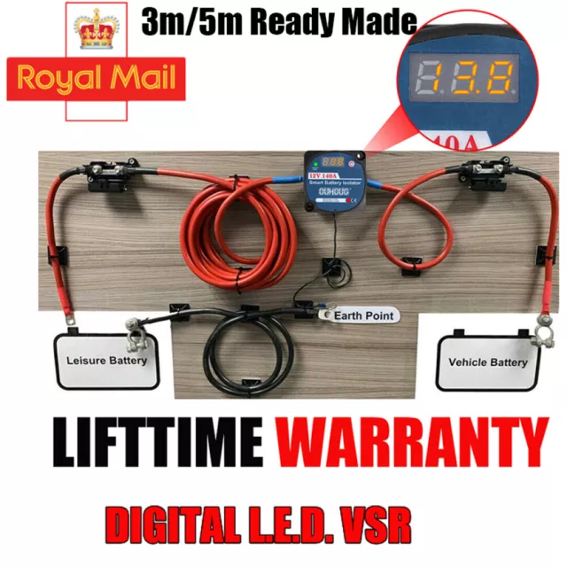 3/5/7M Ready Made Split Charge Kit 12V 140amp VSR Voltage Sense Relay UK