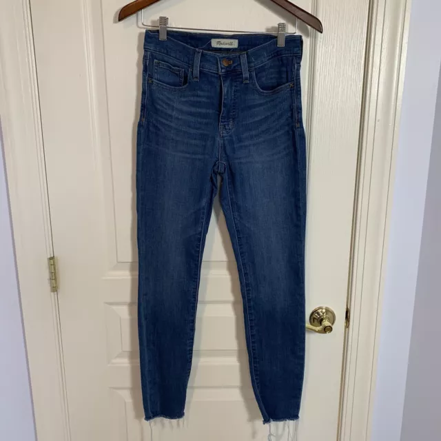 MADEWELL 9" Mid Rise Skinny Denim Blue Distressed Raw Hem Jeans Women's Size 26