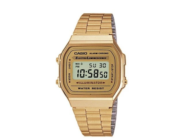 CASIO ILLUMINATOR 1572 A168 LCD Alarm chrono gold tone watch