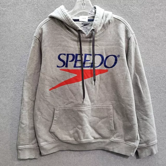 Speedo Men Sweatshirt Large Gray Hoodie Logo Spellout Long Sleeve Pullover