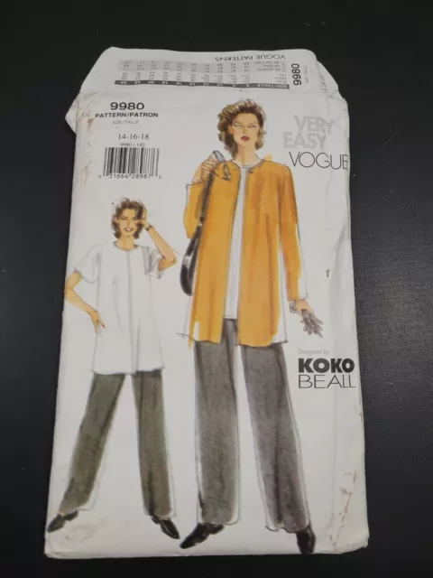 Vintage Vogue Ladies A-Line Coat Top Pants Pattern 9980 Size 14-18 Free Shipping