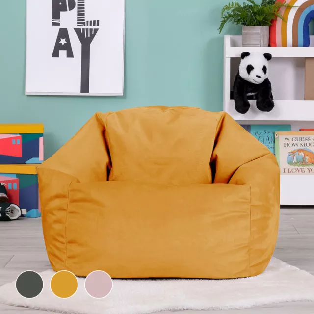 Childrens Velvet Beanbag Chair Kids Filled Bean Bag Medium Armchair