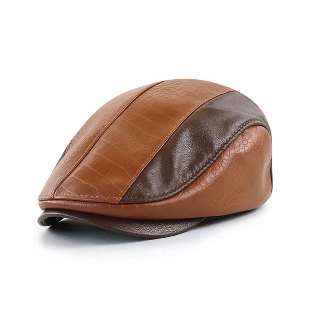 Retro Fashion Men PU Leather Octagonal Hat Peaked Cap Newsboy Painter Cap Berets