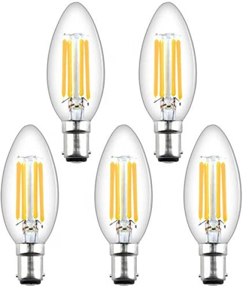 Luxvista 4W B15d Filament LED Candle Bulb C35 5-Pack B15 Dimmable