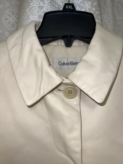 Calvin Klein A Line lamb leather Women’s  coat size small Ivory Color Flawless 3