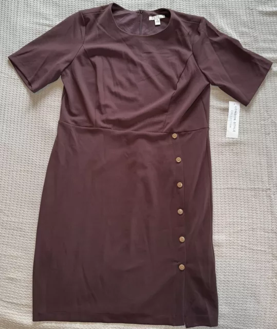 NWT Women’s Brown London Style Button Zipper Short Sleeve Sheath Dress Sz 16