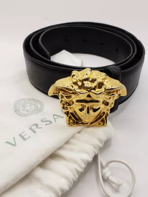 Versace Men's Black La Medusa Buckle Adjustable Leather Belt Size 38in 95cm