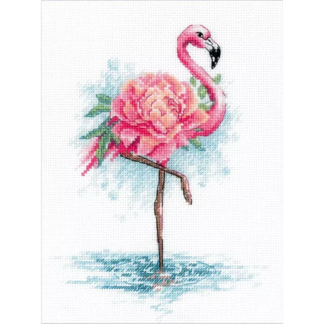 Kit point de croix  RIOLIS  Flamant rose en fleurs 2117