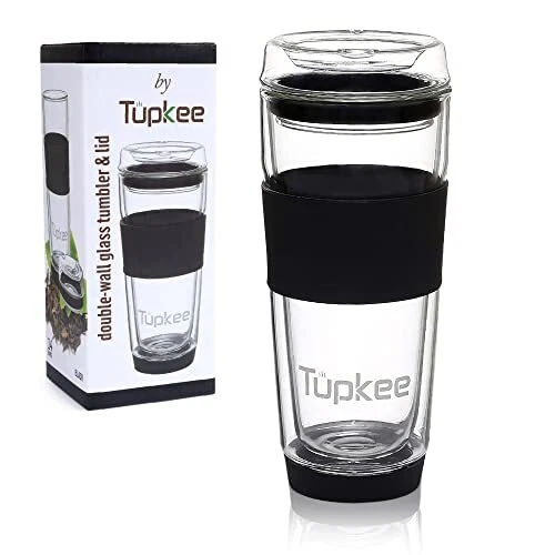 Double Wall Glass Tumbler - 14-Ounce, All Glass Reusable Insulated Tea/Coffee