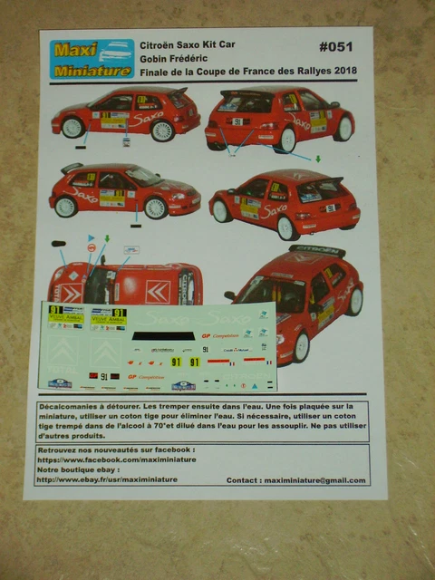 Décalcomanies 1/43 Citroën Saxo A6 FH Rousval Coupe De France Des Rallyes 2025 - Neuf