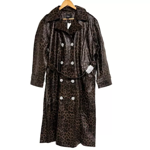 New Nasty Gal Premium Leopard Print Faux Leather Trench Coat