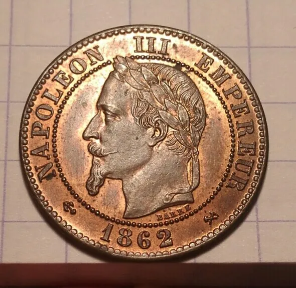 2 centimes Napoléon III 1862 k (Bordeaux) tête laurée / SPL