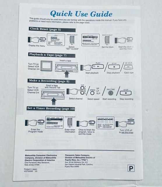 PANASONIC PV4562 VHS VCR Recorder Omnivision Operating Instructions