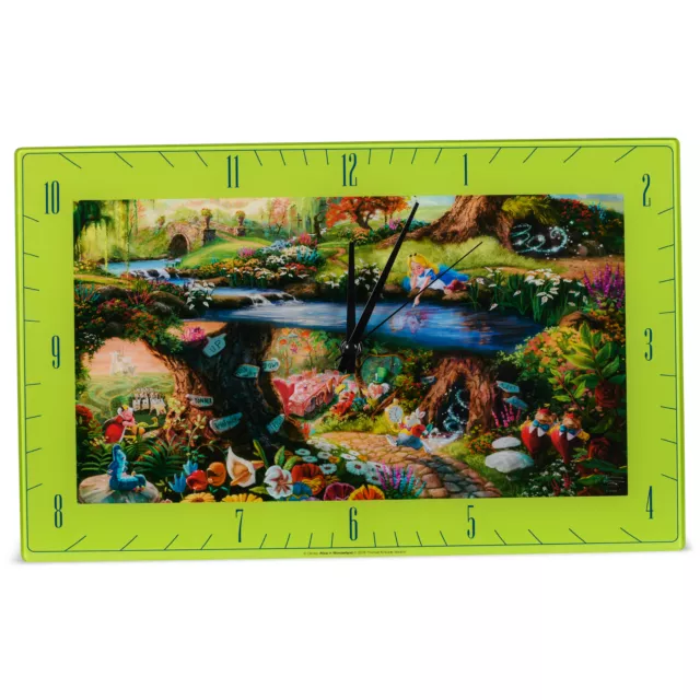 Alice In Wonderland Kincade Floral Green 16 x 10 Glass Rectangular Wall Clock