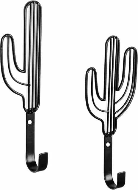 Set of 2,Wall-Mounted Decorative Black Metal Cactus Entryway Coat Hooks Hat Rack