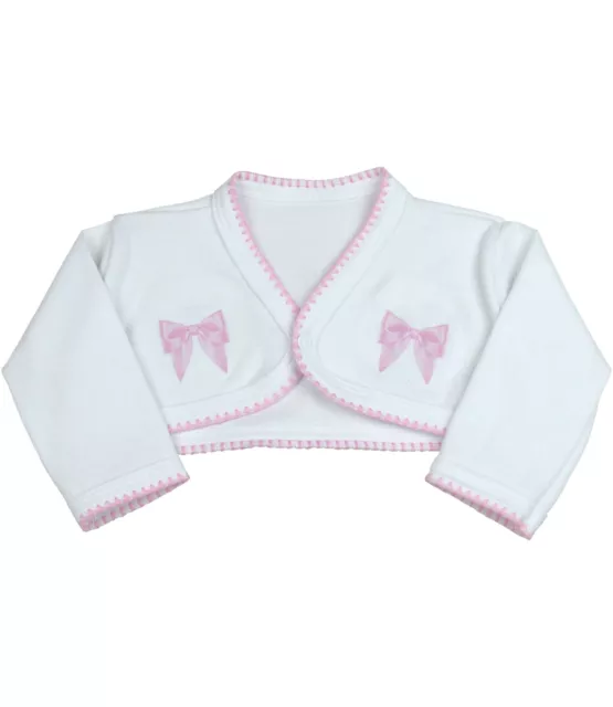 BabyPrem Baby Girls Clothes White Bolero Cardigan Shrug with Pink Bows 0-9months