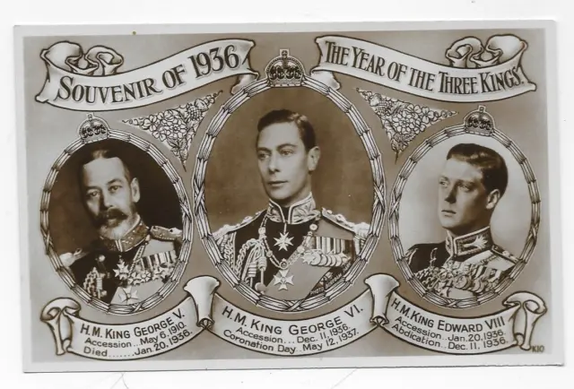 VTG Real Photo Postcard 1936 Year Of Three Kings George V & VI King Edward VIII