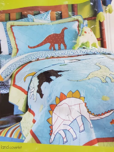 Hiccups brand 100% Cotton Embroidered Dinosaur quilt and pillow case sham.
