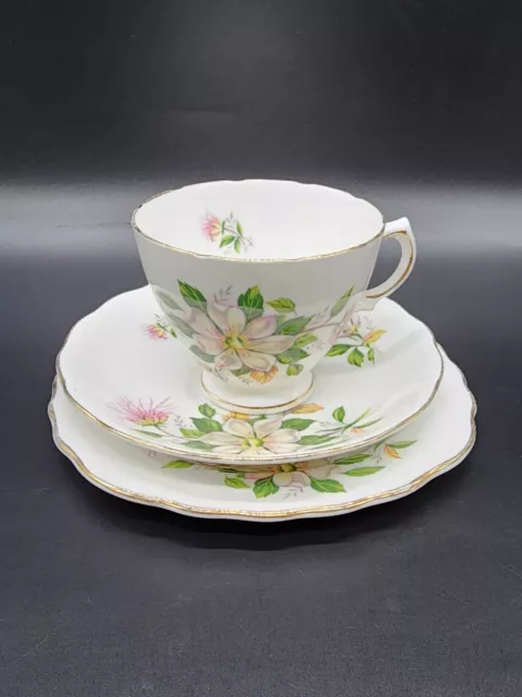 Royal Vale Trio Cup Saucer Plate Bone China Floral Pink Gold