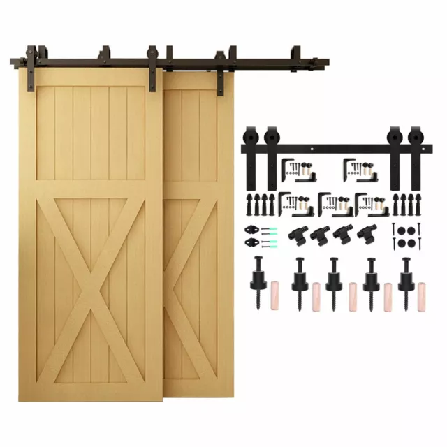 5-20FT Bypass Sliding Barn Door Hardware Kit For Double Door Closet Track Roller