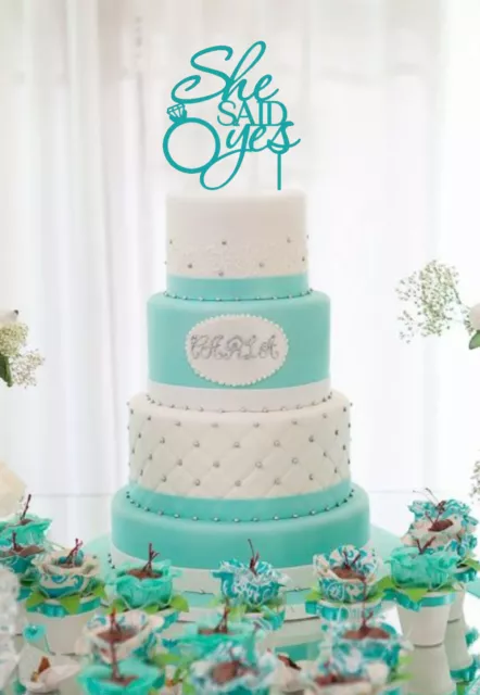 She Said Yes Cake Topper Teal, Bridal Shower, Wedding Cake Decorations, USA