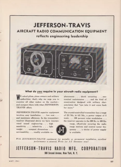 1941 Jefferson Travis Radio Mfg Corp New York NY Ad Aircraft Radio Communication