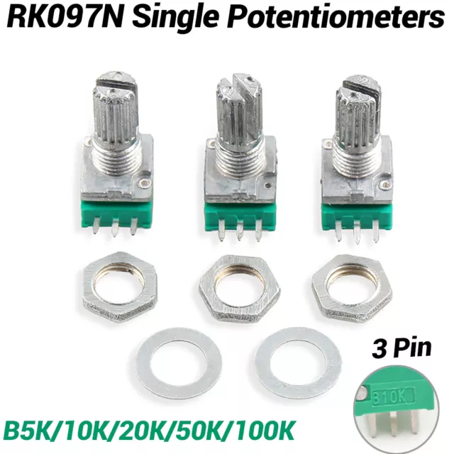 RK097N B5K To 100K Ohm 3Pin Linear Mono Sealed Potentiometer Shaft Length 15MM