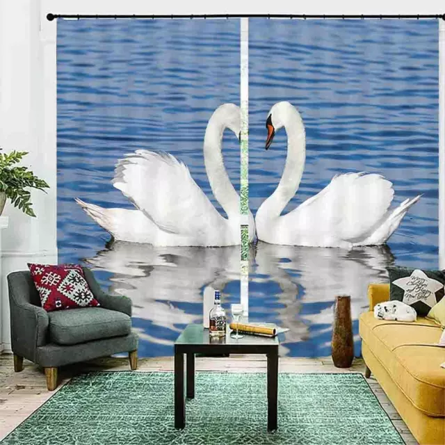 White Swan Swimming Lake 3D Blockout Photo Print Curtain Fabric Curtains Window