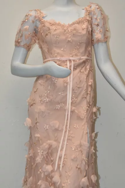 $995 NEW Marchesa Notte Off Shoulder 3 D Embroidery Gown Blush Nude Dress 0 8 16 3
