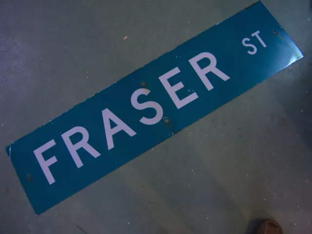 Large Original Fraser St Street Sign 48" X 12" White Lettering On Green